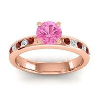 Pink Tourmaline Engagement Ring In 18K Rose Gold With Garnet And Diamond - Dharma Round Classic Ring