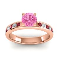 Pink Tourmaline Ring In 14K Rose Gold With Ruby And Lab Diamond Dharma Round Classic Ring