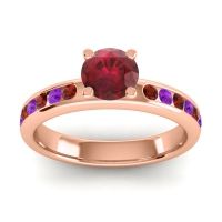 Ruby Ring In 14K Rose Gold With Garnet And Amethyst Dharma Round Classic Ring