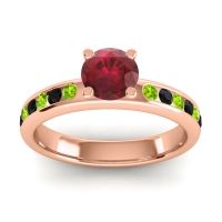 Ruby Ring In 14K Rose Gold With Peridot And Black Onyx Dharma Round Classic Ring