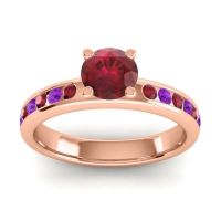 Ruby Ring In 18K Rose Gold With Amethyst Dharma Round Classic Ring