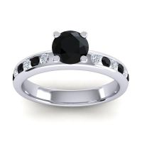 Black Onyx Ring In 14k White Gold With Diamond Dharma Round Classic Ring