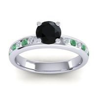 Black Onyx Ring In 14k White Gold With Lab Diamond And Emerald Dharma Round Classic Ring