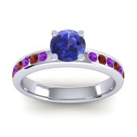 Blue Sapphire Ring In Platinum With Amethyst And Garnet Dharma Round Classic Ring