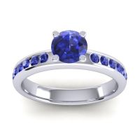 Blue Sapphire Ring In 18k White Gold Dharma Round Classic Ring