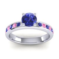 Blue Sapphire Ring In 14k White Gold With Pink Tourmaline Dharma Round Classic Ring