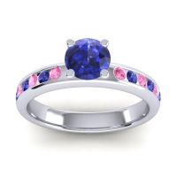 Blue Sapphire Ring In 14k White Gold With Pink Tourmaline Dharma Round Classic Ring