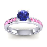 Blue Sapphire Ring In 14k White Gold With Pink Tourmaline Dharma Round Classic Ring