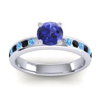 Blue Sapphire Ring In 14k White Gold With Swiss Blue Topaz And Black Onyx Dharma Round Classic Ring
