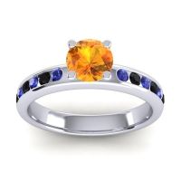 Citrine Ring In 14k White Gold With Blue Sapphire And Black Onyx Dharma Round Classic Ring