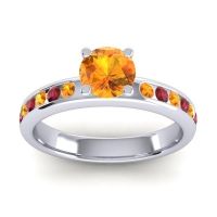 Citrine Ring In 14k White Gold With Ruby Dharma Round Classic Ring