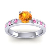 Citrine Ring In 14k White Gold With Pink Tourmaline And Lab Diamond Dharma Round Classic Ring