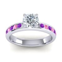 Lab Diamond Ring In 14k White Gold With Amethyst And Pink Tourmaline Dharma Round Classic Ring