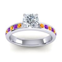 Lab Diamond Ring In 14k White Gold With Citrine And Amethyst Dharma Round Classic Ring