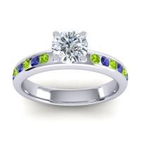 Lab Diamond Ring In 14k White Gold With Peridot And Blue Sapphire Dharma Round Classic Ring