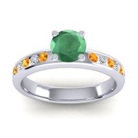 Emerald Ring In 14k White Gold With Citrine And Lab Diamond Dharma Round Classic Ring