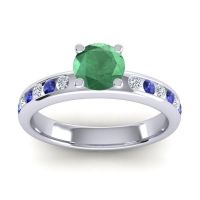 Emerald Ring In 14k White Gold With Lab Diamond And Blue Sapphire Dharma Round Classic Ring