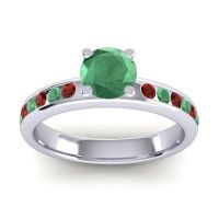 Emerald Ring In 14k White Gold With Garnet Dharma Round Classic Ring