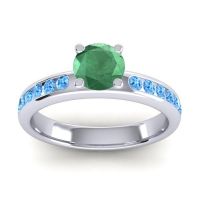 Emerald Ring In 14k White Gold With Swiss Blue Topaz Dharma Round Classic Ring