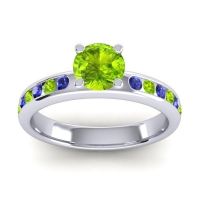 Peridot Ring In 14k White Gold With Blue Sapphire Dharma Round Classic Ring