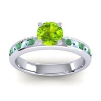 Peridot Ring In 14k White Gold With Emerald And Aquamarine Dharma Round Classic Ring