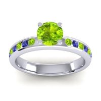 Peridot Ring In 14k White Gold With Blue Sapphire Dharma Round Classic Ring