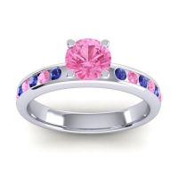Pink Tourmaline Ring In 14k White Gold With Blue Sapphire Dharma Round Classic Ring