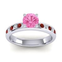 Pink Tourmaline Ring In 14k White Gold With Garnet And Lab Diamond Dharma Round Classic Ring