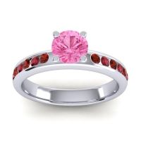 Pink Tourmaline Ring In 14k White Gold With Garnet And Ruby Dharma Round Classic Ring