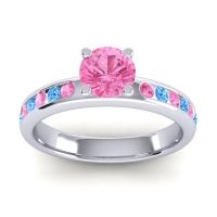Pink Tourmaline Ring In 14k White Gold With Swiss Blue Topaz Dharma Round Classic Ring