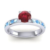 Ruby Ring In Platinum With Aquamarine And Swiss Blue Topaz Dharma Round Classic Ring