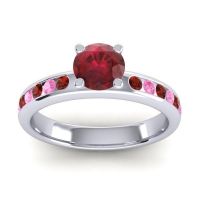 Ruby Ring In 14k White Gold With Garnet And Pink Tourmaline Dharma Round Classic Ring