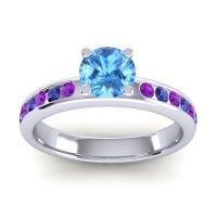 Swiss Blue Topaz Ring In 14k White Gold With Amethyst And Blue Sapphire Dharma Round Classic Ring