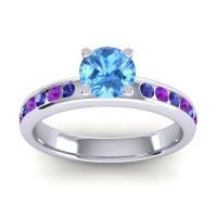 Swiss Blue Topaz Ring In 14k White Gold With Blue Sapphire And Amethyst Dharma Round Classic Ring