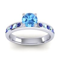 Swiss Blue Topaz Ring In 14k White Gold With Blue Sapphire And Aquamarine Dharma Round Classic Ring