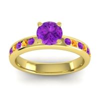Amethyst Ring In 14k Yellow Gold With Citrine Dharma Round Classic Ring