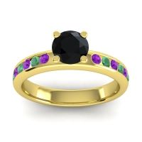 Black Onyx Ring In 14k Yellow Gold With Amethyst And Emerald Dharma Round Classic Ring