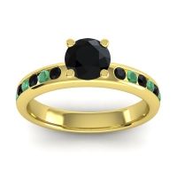 Black Onyx Ring In 14k Yellow Gold With Emerald Dharma Round Classic Ring