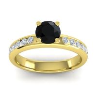 Black Onyx Ring In 14k Yellow Gold With Lab Diamond Dharma Round Classic Ring