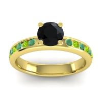 Black Onyx Ring In 14k Yellow Gold With Emerald And Peridot Dharma Round Classic Ring