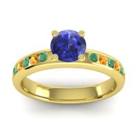 Blue Sapphire Ring In 14k Yellow Gold With Emerald And Citrine Dharma Round Classic Ring