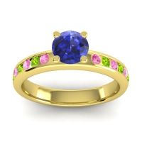 Blue Sapphire Ring In 14k Yellow Gold With Pink Tourmaline And Peridot Dharma Round Classic Ring