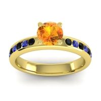 Citrine Ring In 14k Yellow Gold With Black Onyx And Blue Sapphire Dharma Round Classic Ring