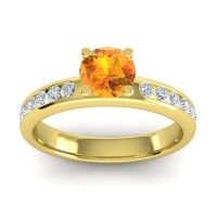 Citrine Ring In 14k Yellow Gold With Lab Diamond Dharma Round Classic Ring