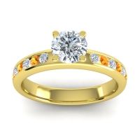 Lab Diamond Ring In 14k Yellow Gold With Citrine Dharma Round Classic Ring