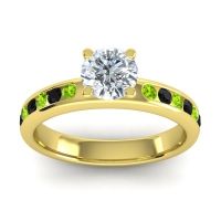 Lab Diamond Ring In 14k Yellow Gold With Peridot And Black Onyx Dharma Round Classic Ring