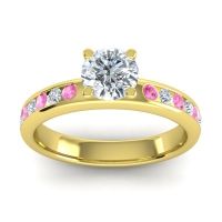 Lab Diamond Engagement Ring In 14k Yellow Gold With Pink Tourmaline And Diamond - Dharma Round Classic Ring