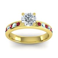 Lab Diamond Ring In 14k Yellow Gold With Ruby And Aquamarine Dharma Round Classic Ring