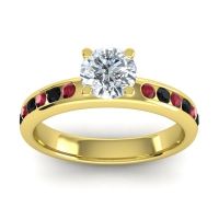 Lab Diamond Ring In 14k Yellow Gold With Ruby And Black Onyx Dharma Round Classic Ring