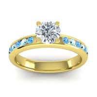 Lab Diamond Ring In 14k Yellow Gold With Swiss Blue Topaz And Aquamarine Dharma Round Classic Ring